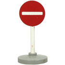 LEGO White Road Sign (old) round with no entry pattern with Base Type 2