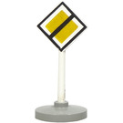 LEGO White Road Sign (old) square on point with outcrossed yellow square and black border with Base Type 2