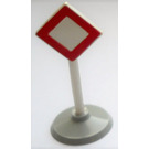 LEGO White Road Sign (old) square on point with red border on white background with base Type 1