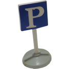 LEGO White Road Sign (old) square with P on blue background with Base Type 1