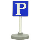 LEGO White Road Sign (old) square with P on blue background with Base Type 2