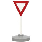 LEGO White Road Sign (old) triangle inverted with red bordered white triangle with base type 2