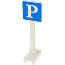 LEGO White Road Sign Square with P on Blue Background meaning Parking