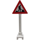 LEGO White Road Sign Triangle with Worker and Two Piles (649)