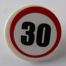 LEGO White Roadsign Clip-on 2 x 2 Round with Black '30' and Red Circle Sticker (30261)