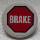 LEGO White Roadsign Clip-on 2 x 2 Round with 'BRAKE' in Red Octagon Sticker (30261)
