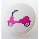 LEGO Wit Roadsign Clip-Aan 2 x 2 Ronde met Dark Pink Scooter Sticker (30261)