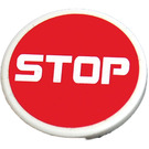 LEGO White Roadsign Clip-on 2 x 2 Round with 'STOP' cornered font Sticker (30261)