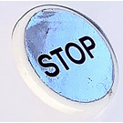 LEGO White Roadsign Clip-on 2 x 2 Round with STOP on mirrored Chrom Sticker (30261)