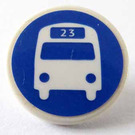 LEGO White Roadsign Clip-on 2 x 2 Round with White Bus 23 on Blue Background Sticker (30261)