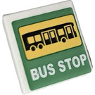 LEGO White Roadsign Clip-on 2 x 2 Square with Bus and 'BUS STOP' on Green Background Sticker with Open 'O' Clip (15210)