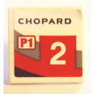 LEGO White Roadsign Clip-on 2 x 2 Square with CHOPARD P1 2 left Sticker with Open 'O' Clip (15210)