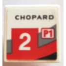 LEGO Wit Roadsign Clip-Aan 2 x 2 Vierkant met CHOPARD P1 2 Rechtsaf Sticker met Open 'O'-clip (15210)