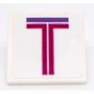 LEGO White Roadsign Clip-on 2 x 2 Square with Magenta and Medium Lavender 'T' Sticker with Open 'O' Clip (15210)
