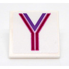 LEGO White Roadsign Clip-on 2 x 2 Square with Magenta and Medium Lavender 'Y' Sticker with Open 'O' Clip (15210)