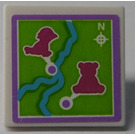 LEGO Wit Roadsign Clip-Aan 2 x 2 Vierkant met Map, River, Magenta Animals Sticker met Open 'O'-clip (15210)