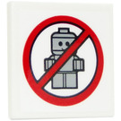 LEGO White Roadsign Clip-on 2 x 2 Square with No Babies Sticker with Open 'O' Clip (15210)