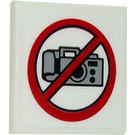 LEGO White Roadsign Clip-on 2 x 2 Square with No Cameras Sticker with Open 'O' Clip (15210)