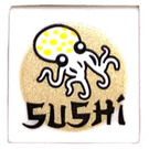 LEGO White Roadsign Clip-on 2 x 2 Square with Octopus and 'Sushi' Sticker with Open 'O' Clip (15210)