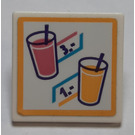 LEGO White Roadsign Clip-on 2 x 2 Square with pink and orange drinks with prices Sticker with Open 'O' Clip (15210)