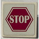 LEGO White Roadsign Clip-on 2 x 2 Square with Stop Sign Sticker with Open 'O' Clip (15210)