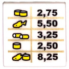 LEGO Weiß Roadsign Clip-auf 2 x 2 Platz mit Sushi Price List Aufkleber mit offenem 'O' Clip (15210)