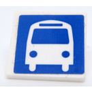 LEGO White Roadsign Clip-on 2 x 2 Square with White Bus on Blue Background Sticker with Open 'O' Clip (15210)