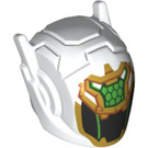 LEGO White Robot Helmet with Ear Antennas with Mei Gold and Green Pattern (46534 / 67336)