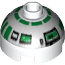 LEGO Weiß Rund Stein 2 x 2 Dome oben (Undetermined Noppe - To be deleted) mit Silber und Grün (R2-R7) (60852)