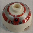 LEGO White Round Brick 2 x 2 Dome Top (Undetermined Stud - To be deleted) with Silver and Red R5-D4 Printing (7658) (83730)