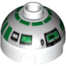 LEGO White Round Brick 2 x 2 Dome Top (Undetermined Stud) with Silver and Green (R2-R7) (60852)