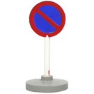 LEGO White Round Road Sign with no park stop pattern with Base Type 2