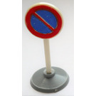 LEGO White Round Road Sign with no park stop pattern with type 1 base