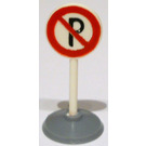 LEGO White Round Road Sign with parking forbidden pattern with base Type 1