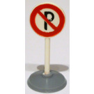 LEGO White Round Road Sign with parking forbidden pattern with Base Type 1