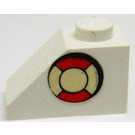 LEGO Wit Helling 1 x 2 (45°) met Life Ring Rechtsaf Sticker zonder Center Stud (3040 / 6270)