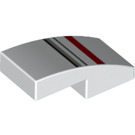 LEGO White Slope 1 x 2 Curved with Red and Black and Gray Lines (11477 / 27427)