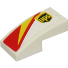 LEGO Weiß Steigung 1 x 2 Gebogen mit rot und Gelb Streifen und UPS Logo (Links) Aufkleber (11477)