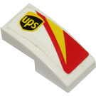 LEGO Wit Helling 1 x 2 Gebogen met Rood en Geel Strepen en UPS logo (Rechtsaf) Sticker (11477)