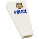 LEGO White Slope 1 x 2 x 3 (75°) Inverted with blue "police" and gold police badge pattern (right side) Sticker (2449)