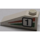 LEGO blanc Pente 1 x 3 (25°) avec "1", Green/rouge Rayures (La gauche) Autocollant (4286)