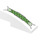 LEGO White Slope 1 x 3 Curved with Green Pattern Panel Sticker (50950)