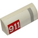 LEGO White Slope 1 x 4 Curved with '911' in Red Rectangle and Gray Stripe Sticker (6191)