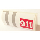 LEGO Weiß Steigung 1 x 4 Gebogen mit Grau Streifen ans 911 Aufkleber (6191)