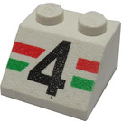 LEGO Wit Helling 2 x 2 (45°) met Zwart "4" en Groen en Rood Strepen (3039)