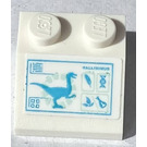 LEGO blanc Pente 2 x 2 (45°) avec 'GALLIMIMUS' et Dinosaure Autocollant (3039)