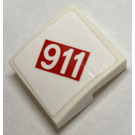 LEGO blanc Pente 2 x 2 Incurvé avec '911' Autocollant (15068)