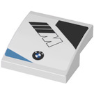 LEGO White Slope 2 x 2 Curved with BMW Logo, ‘M’ and Black and Blue Shapes Sticker (15068)