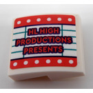 LEGO Wit Helling 2 x 2 Gebogen met Pink 'HL HIGH PRODUCTIONS PRESENTS' Sticker (15068)