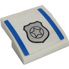 LEGO blanc Pente 2 x 2 Incurvé avec Police Badge et Rayures Autocollant (15068)